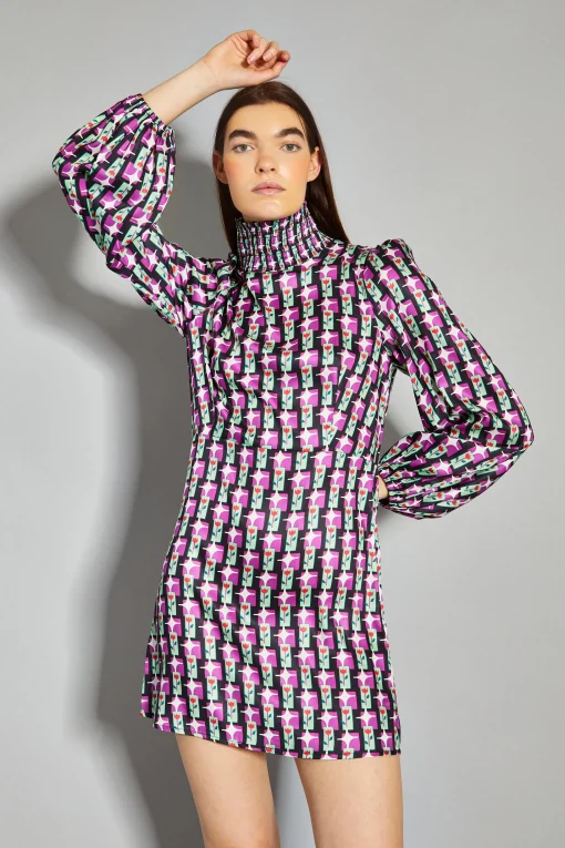 Glamorous Day Dresses|Mini Dresses|Tulip Multi Geo Print High Neck Mini Dress -