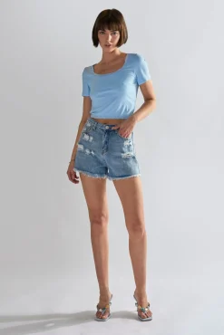 Glamorous Denim Shorts|Vintage Wash Distressed Denim Shorts -