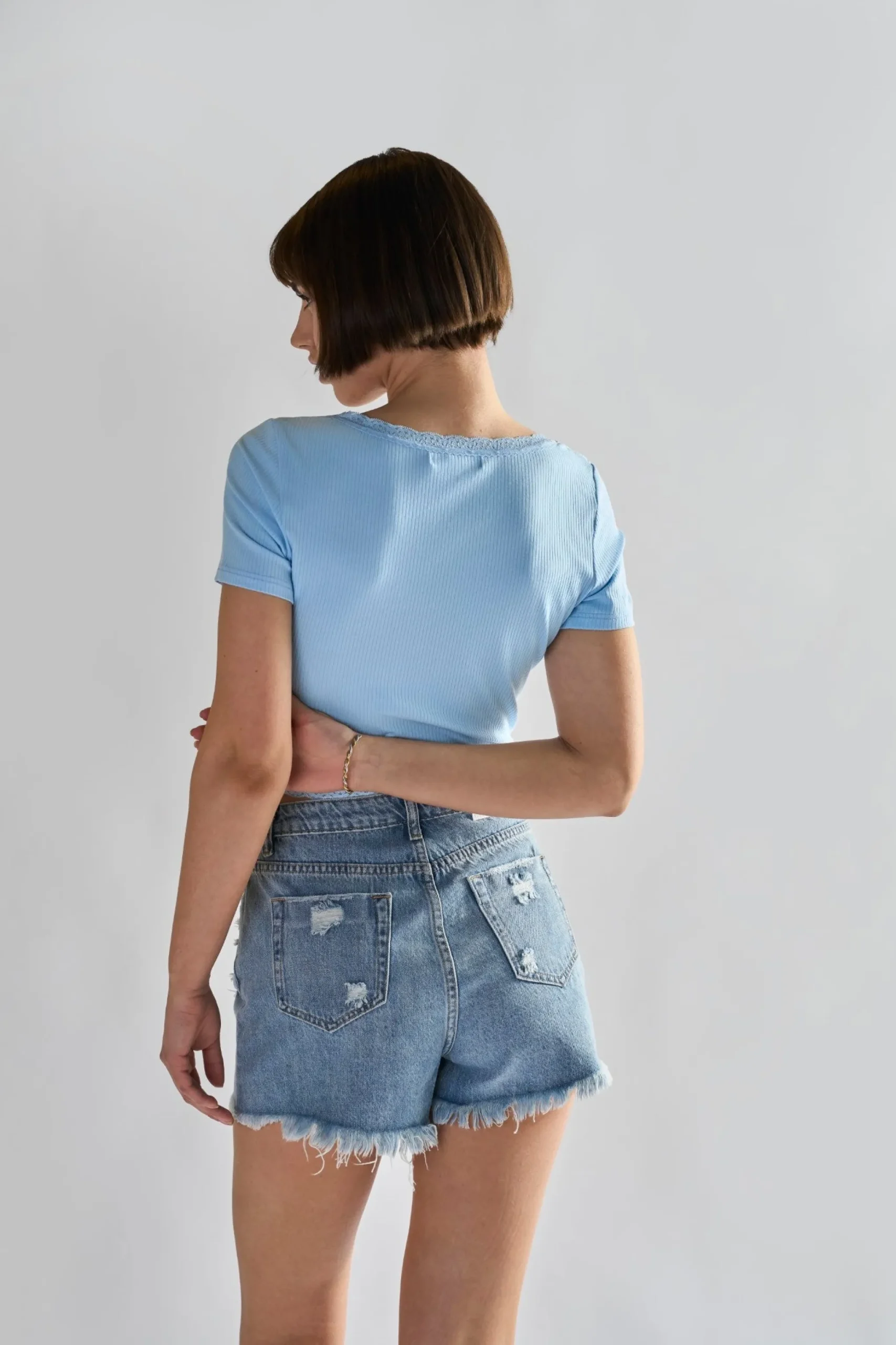 Glamorous Denim Shorts|Vintage Wash Distressed Denim Shorts -