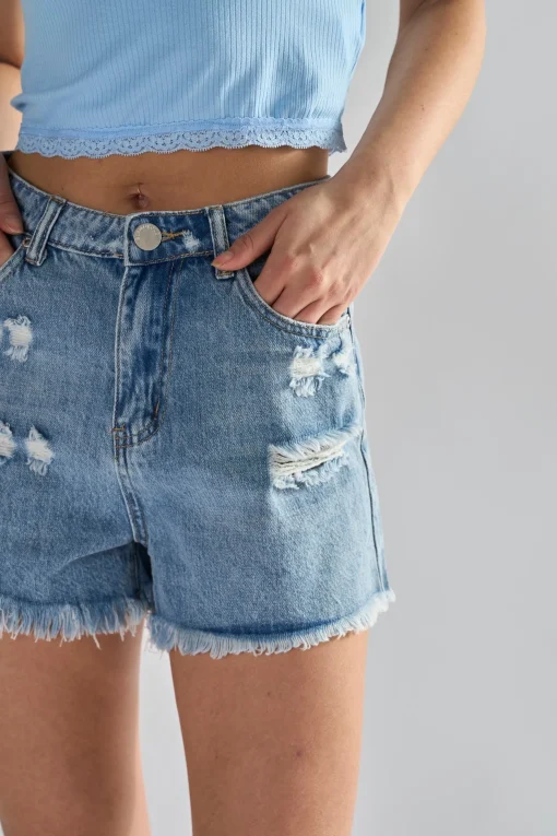 Glamorous Denim Shorts|Vintage Wash Distressed Denim Shorts -