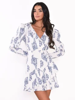 Glamorous Mini Dresses|Mini Dresses|Watercolour Paisley Wrap Mini Dress -