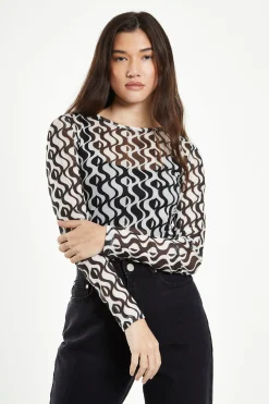 Glamorous Going Out Tops|Wavy Mono Mesh Long Sleeve Top -