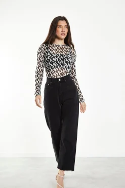 Glamorous Going Out Tops|Wavy Mono Mesh Long Sleeve Top -