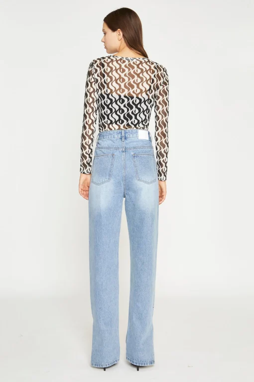Glamorous Going Out Tops|Crops, Corsets & Bodysuits|Wavy Mono Mesh Long Sleeve Bodysuit -