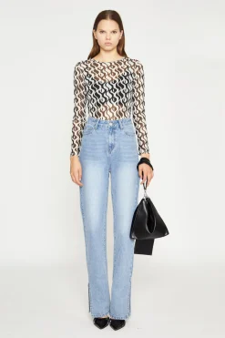 Glamorous Going Out Tops|Crops, Corsets & Bodysuits|Wavy Mono Mesh Long Sleeve Bodysuit -