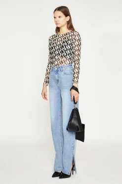 Glamorous Going Out Tops|Crops, Corsets & Bodysuits|Wavy Mono Mesh Long Sleeve Bodysuit -