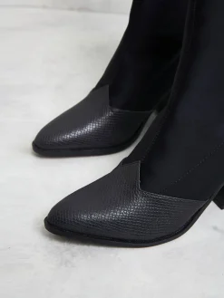 Glamorous Boots|Western Material Mix Sock Boots -