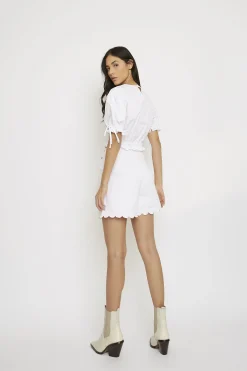 Glamorous Woven Shorts|White Belted Scallop Hem High Waisted Shorts -