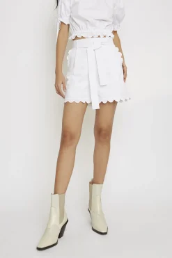 Glamorous Woven Shorts|White Belted Scallop Hem High Waisted Shorts -