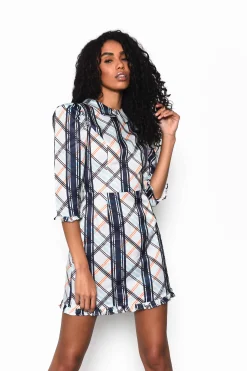 Glamorous Mini Dresses|Mini Dresses|White Black Multi Check Collared Puff Sleeve Mini Dress with -