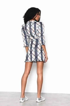Glamorous Mini Dresses|Mini Dresses|White Black Multi Check Collared Puff Sleeve Mini Dress with -