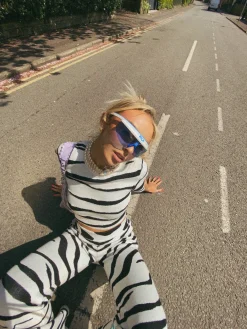 Glamorous Jet Setter|Co-ords|White Black Zebra Knitted Crop Top -