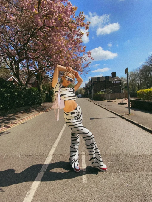 Glamorous Jet Setter|Co-ords|White Black Zebra Knitted Flared Trousers -