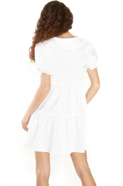 Glamorous Day Dresses|Mini Dresses|White Collar Puff Shoulder Mini Dress -
