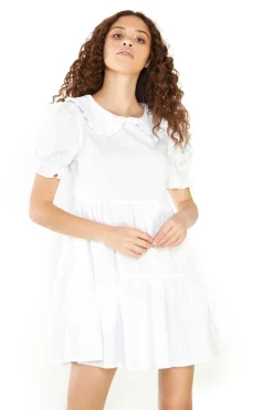 Glamorous Day Dresses|Mini Dresses|White Collar Puff Shoulder Mini Dress -