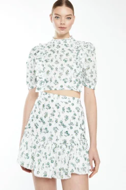 Glamorous Best Dressed Guest|Mini Skirts|White Dark Green Broderie Mini Skirt with Ruffle -