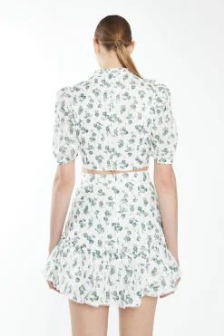 Glamorous Best Dressed Guest|Mini Skirts|White Dark Green Broderie Mini Skirt with Ruffle -
