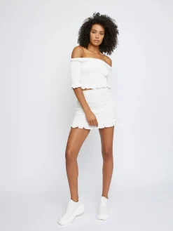 Glamorous Mini Skirts|White Frill Ribbed Mini Skirt -