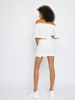 Glamorous Mini Skirts|White Frill Ribbed Mini Skirt -