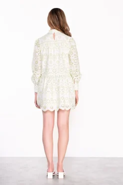 Glamorous Best Dressed Guest|Go To Partywear|White Green Broderie Crochet Mini Dress -