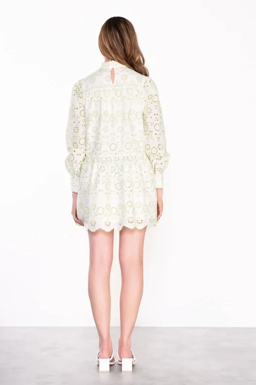 Glamorous Best Dressed Guest|Go To Partywear|White Green Broderie Crochet Mini Dress -