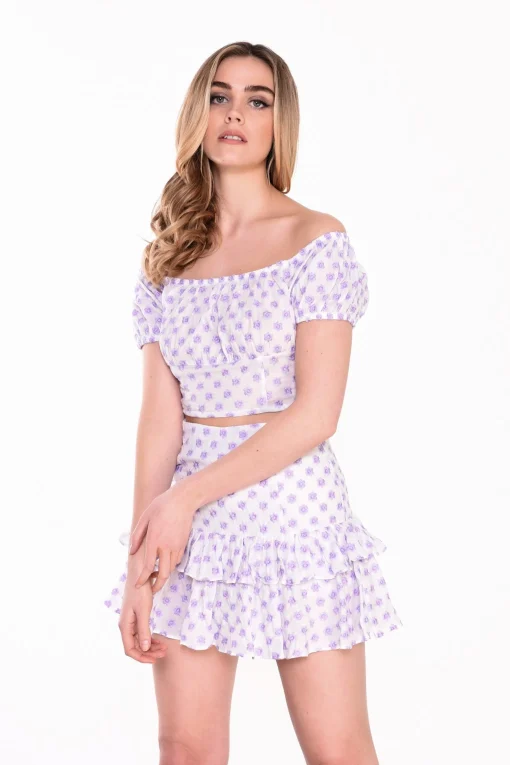 Glamorous Best Dressed Guest|White Lilac Broderie Bardot Crop Top -