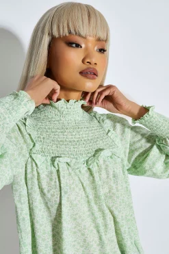 Glamorous Blouses & Shirts|White Mint Ditsy High Neck Blouse -
