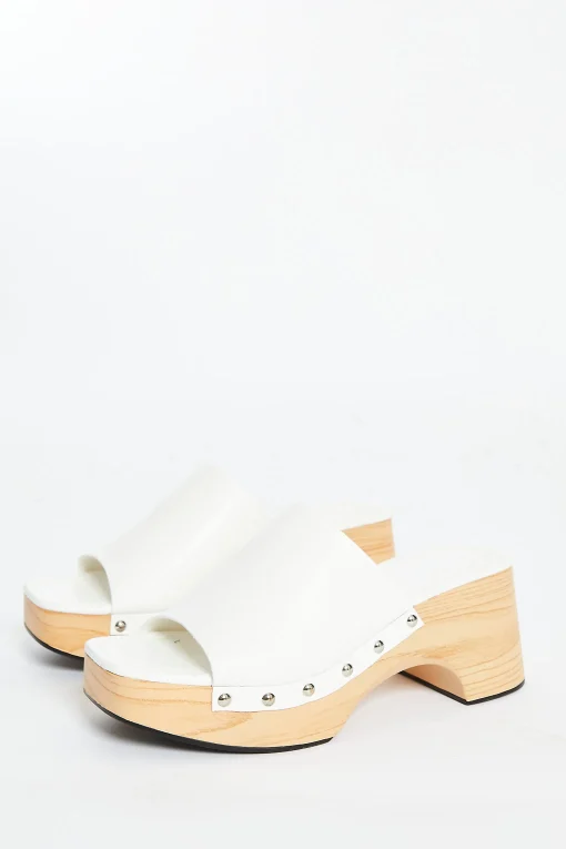 Glamorous Go To Partywear|Chic Escapes|White Open Toe Mule Clog Sandals -