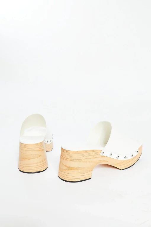 Glamorous Go To Partywear|Chic Escapes|White Open Toe Mule Clog Sandals -