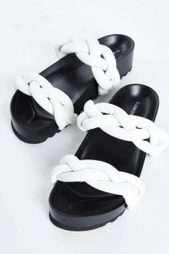Glamorous Jet Setter|Chic Escapes|White Plaited Double Strap Sandals -