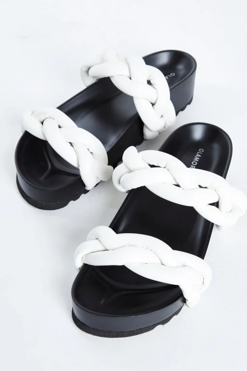 Glamorous Jet Setter|Chic Escapes|White Plaited Double Strap Sandals -
