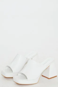 Glamorous Special Extras|Go To Partywear|White PU Block Heel Mules -