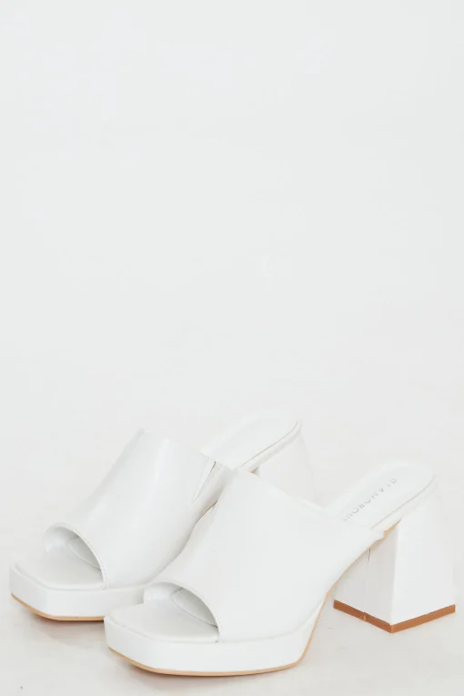 Glamorous Special Extras|Go To Partywear|White PU Block Heel Mules -
