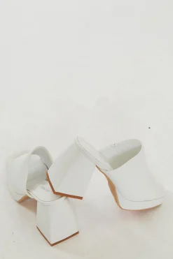 Glamorous Special Extras|Go To Partywear|White PU Block Heel Mules -