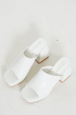 Glamorous Special Extras|Go To Partywear|White PU Block Heel Mules -