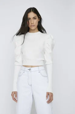 Glamorous Jumpers|White Puff Shoulder Open Back Jumper -