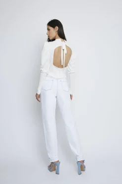 Glamorous Jumpers|White Puff Shoulder Open Back Jumper -