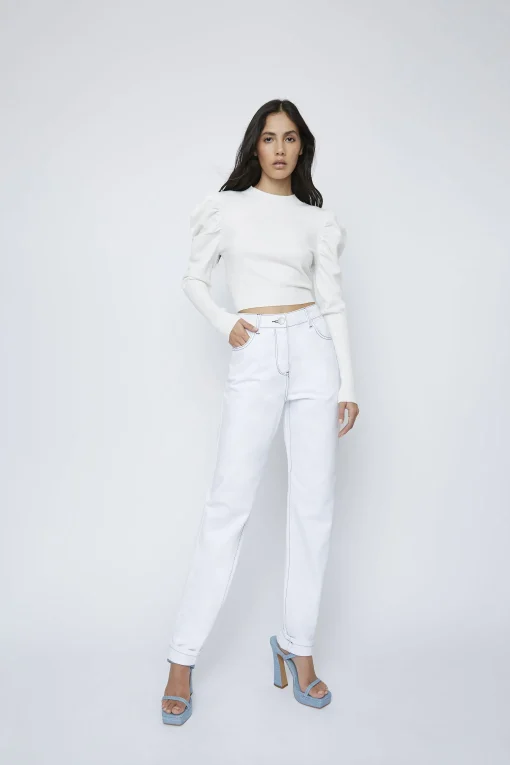 Glamorous Jumpers|White Puff Shoulder Open Back Jumper -