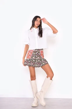 Glamorous Blouses & Shirts|White Puff Shoulder Short Sleeve Collar Shirt -