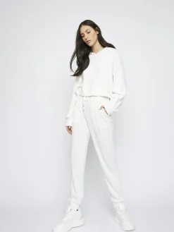 Glamorous Jet Setter|White Relaxed Soft Ribbed Loungewear Trousers -