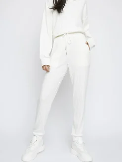 Glamorous Jet Setter|White Relaxed Soft Ribbed Loungewear Trousers -