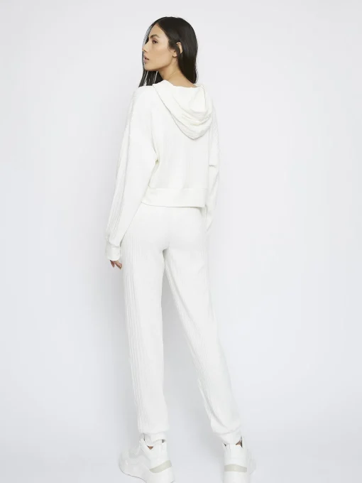 Glamorous Jet Setter|White Relaxed Soft Ribbed Loungewear Trousers -