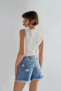 Glamorous Chic Escapes|White Textured V- Neck Bodysuit -
