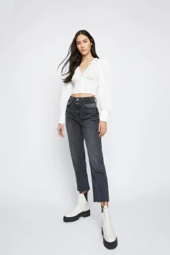 Glamorous Blouses & Shirts|White V- Neck Button Front Blouse -