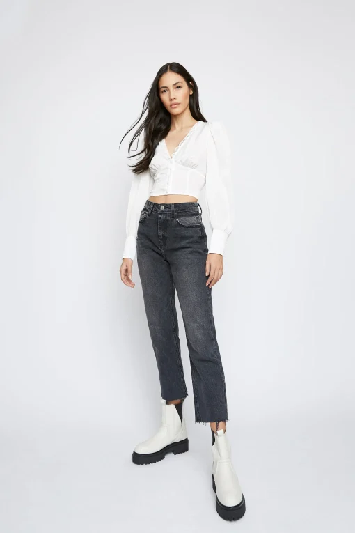 Glamorous Blouses & Shirts|White V- Neck Button Front Blouse -