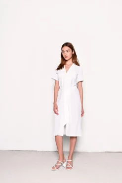 Glamorous Midi & Midaxi Dresses|Midi & Midaxi Dresses|White V-Neck Belted Midi Dress -