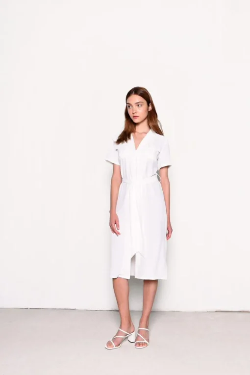 Glamorous Midi & Midaxi Dresses|Midi & Midaxi Dresses|White V-Neck Belted Midi Dress -