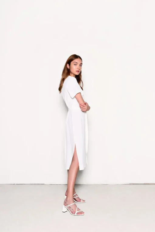 Glamorous Midi & Midaxi Dresses|Midi & Midaxi Dresses|White V-Neck Belted Midi Dress -
