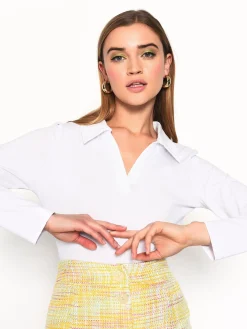 Glamorous Going Out Tops|Crops, Corsets & Bodysuits|White V-Neck Collar Bodysuit -