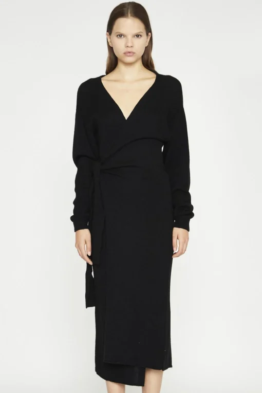Glamorous Prom|Day Dresses|Women's Black Tie-Waist Knitted Midi-Dress -